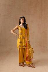 Laiba Khurram in Maria Osama Khan - Marigold Muse  - YELLOW MUSTARD - RAWSILK & Organza - 3 Piece